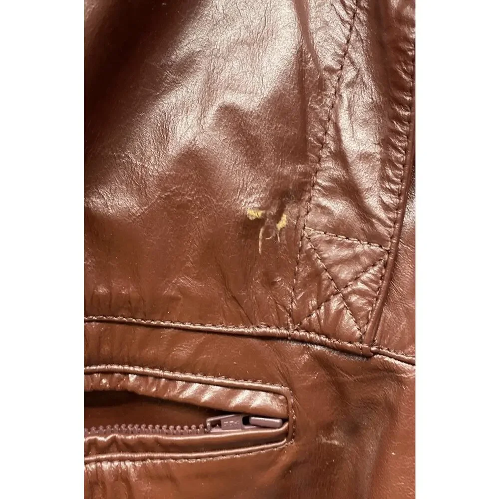 Vtg Wilsons 70s Cafe Racer Moto Leather Jacket Red/Brown Mens 48 XL Distressed
